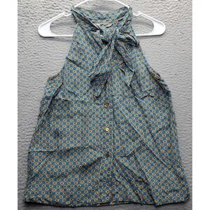 Girls from Savoy Tank Top Women's 4 Multi Geometric Silk Sleeveless Button-Front